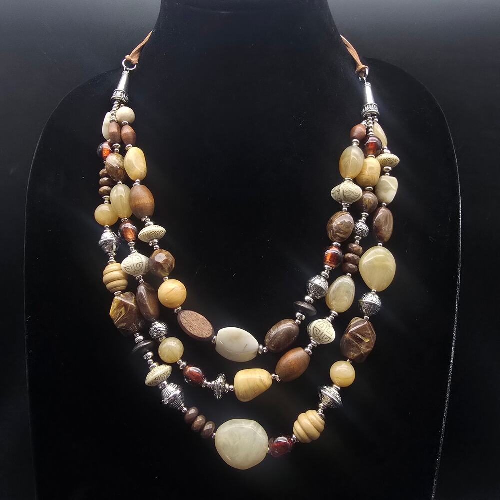 Premier Designs Sundance Necklace Brown Layered Beaded Neutral Colors
